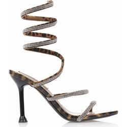 Πέδιλα animal print λουστρίνι δετά με στρας και λεπτό τακούνι