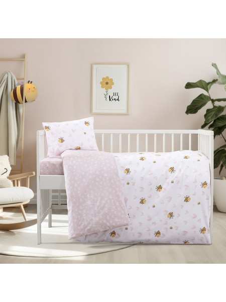 Σετ Παπλωματοθήκη Κούνιας 110x145 Kocoon Bee Love Ροζ-Λευκό