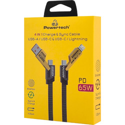POWERTECH καλώδιο USB-C/USB σε USB-C/Lightning PTR-0164, 65W, 480Mbps, 1m, μαύρο