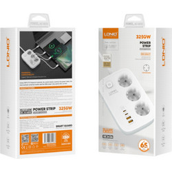 Πολύπριζο με διακόπτη - Power Strip with Switch Multi-socket Smart Guard LDNIO SE3436 with 3 EU Outlets 3250W & Dual USB-A & Dual USB-C 65W with 2m power cord (Κωδ.1-PER0063 )