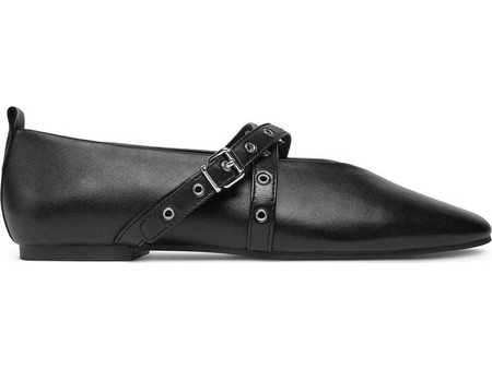 TOMMY JEANS EN0EN02868 BDS Μαύρη δερμάτινη μπαλαρίνα Leather mary jane ballerina