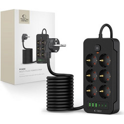 Tech-Protect - Πολύπριζο - 6 Πρίζες 240V + 3xUSB-A + 3xUSB-C 200cm - Μαύρο (5906302310586)