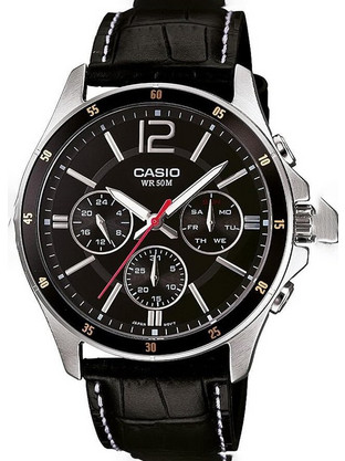 Casio Standard Ανδρικό Ρολόι Χρονογράφος με Μαύρο Δερμάτινο Λουράκι MTP-1374L-1A