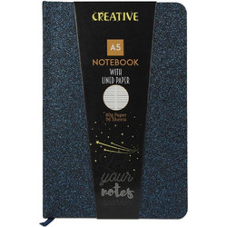 Creative - Τετράδιο Βιβλιοδετημένο Notebook Glitter, 14x21 cm, Ριγέ 96 Φύλλα, Navy Blue 52946