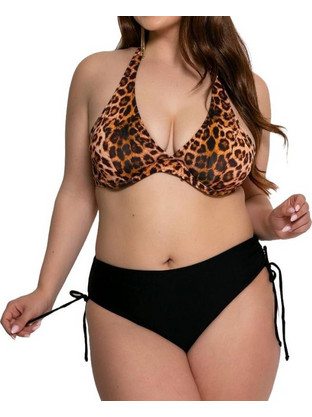 Γυναικείο Μαγιό Σετ Μπικίνι plus size σχέδιο animal print σε Μαύρο Καφε χρωμα Animal Print (Καφέ ,Μαύρο)