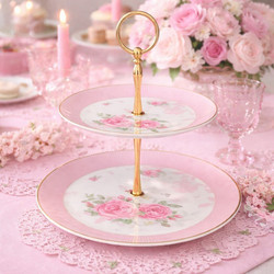 Εταζέρα απο Πορσελάνη 2 επιπέδων Pink Stripes O27xY25cm Galifas 760602 - Galifas