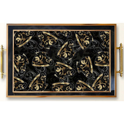 Δίσκος Σερβιρίσματος 244KNG1111 50x29x3,5cm Black-Gold Aberto Design Γυαλί