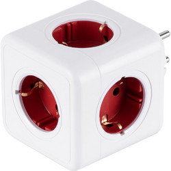 POWERCUBE 79628 Πολύπριζο 5 Θέσεων με 5 x EU Schuko Πρίζες Ασφαλείας Childproof AC 220-240V 3680W/16A Max Load IP20 - Λευκό & Κόκκινο - Μ7.5 x Π11.5 x Υ7.5