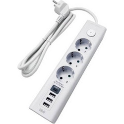 Πολύπριζο Well 3x Schuko, 3x USB και με 1x USB-C Διακόπτη 3m/3g1.5 EXTS-3S3M-USBC4-WL