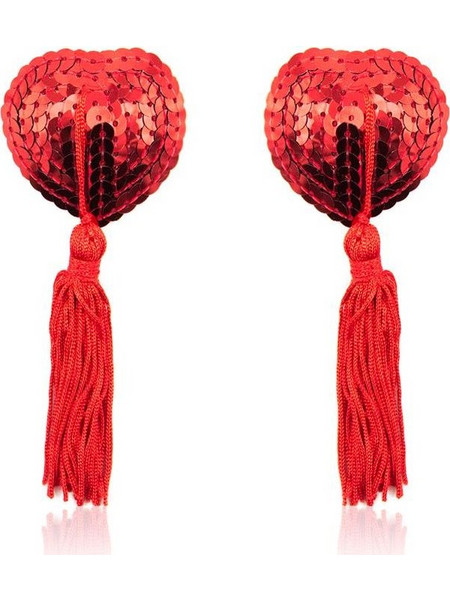 Heart Sequin Nipple Cover with Tassel Red