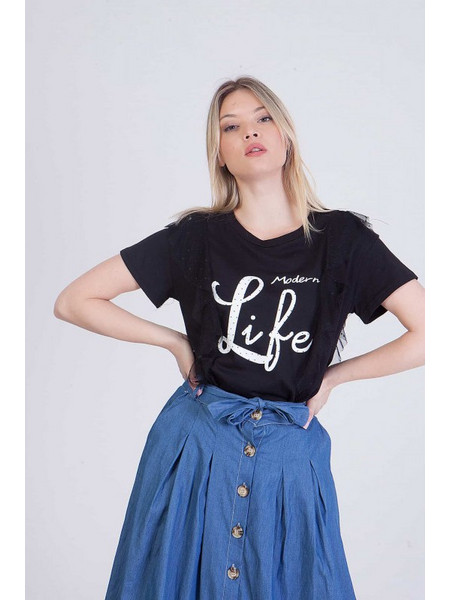 T-Shirt Με Στάμπα - Μαύρο