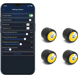 Σύστημα Παρακολούθησης Πίεσης Ελαστικών Bluetooth 4 αισθητήρες TPMS & 5 λειτουργίες συναγερμού