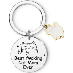 Μπρελόκ Γάτας Από Ανοξείδωτο Ατσάλι Best Cat Mom Ever Διάμ.3cm