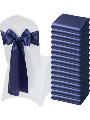 VEVOR Σατέν Κορδέλες Καρέκλας, 50PCS Δέσιμο Κορδέλας Καρέκλας, 7 x 108 inch (17,8x274,3 cm) Σκούρο Μπλε Διακόσμηση Γάμου, για Τελετή Γάμου Βάπτιση Πάρτι Εκδηλώσεις Διακόσμηση Καλύμματος Καρέκλας Δεξίω
