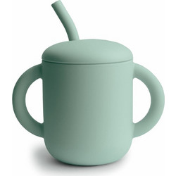 Mushie Εκπαιδευτικό Ποτήρι με Λαβές & Καλαμάκι Cambridge Blue 175ml