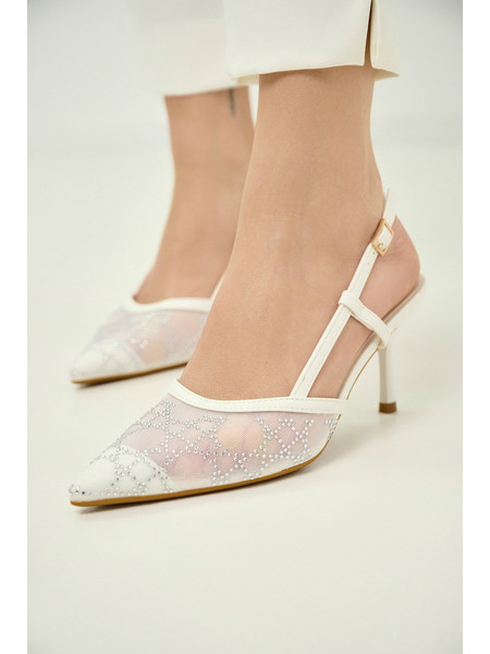 Γόβες Μυτερές Slingback Με Στρας & Mesh