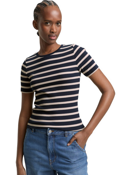 TOM TAILOR STRIPED RIB ΜΠΛΟΥΖΑ ΓΥΝΑΙΚΕΙΑ 1050685-39182 (39182/NAVY CLOUD GREY STRIPE)