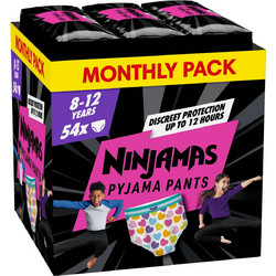 Πάνες Pampers Ninjamas Pyjama Night Pants Monthly Pack 54 τεμ. για Κορίτσια 8-12 ετών (27-43kg)