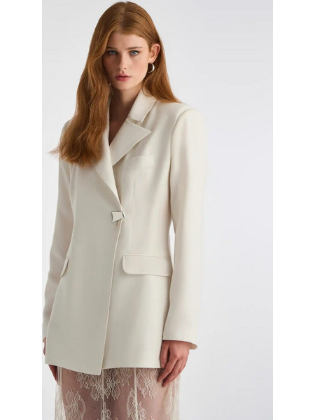 Cross Button Blazer White