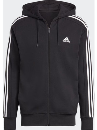 Adidas Essentials French Terry 3-Stripes Ανδρική Ζακέτα Φούτερ με Κουκούλα και Φερμουάρ Μαύρη IC0433