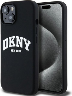 DKNY Liquid Silicone White Printed Logo MagSafe Case for iPhone 14 / 15 / 13 - Black