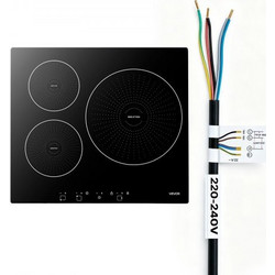 VEVOR Επαγωγική Κουζίνα 60 cm 3 Καυστήρες Εντοιχισμένη Ηλεκτρική Σόμπα 220V 6200W, Συνεχής Θέρμανση Χαμηλής Ισχύος, Επαγωγικός Καυστήρας, με 9 Επίπεδα Ισχύος, Οθόνη Αφής LED και Κλείδωμα για Παιδιά, γ