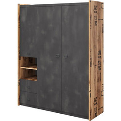 PoliHome Τρίφυλλη Ντουλάπα Ρούχων Fargo 3D2S Σταχτί 150x52x190cm 162718259
