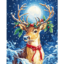 Olympus Diamond Painting Reindeer's Christmas Eve - Ψηφιδωτό Μωσαικό Τάρανδος με στολισμένα κέρατα τα Χριστούγεννα 50Χ40