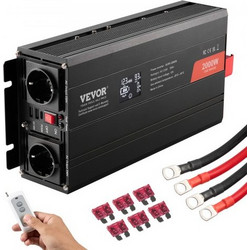 VEVOR Καθαρός Μετατροπέας Ημιτονοειδούς, 2000 Watt, DC 12V σε AC 230V Μετατροπέας Ρεύματος με 2 AC Υποδοχές 2 USB Θύρα 1 Θύρα Type-C, LCD Οθόνη και Απομακρυσμένος Ελεγκτής για Μέτρια Οικιακή Συσκευή,