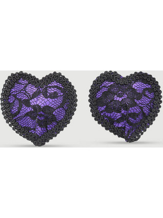 Σατέν Αυτοκόλλητα Θηλών Σε Σχήμα Καρδιάς Satin Heart Shaped Nipple Covers - Μωβ/Μαύρο