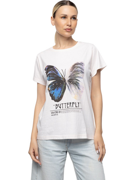 Smart Γυναικείο t-shirt με τύπωμα πεταλούδα 55-106-002 PINK