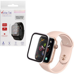 VOLTE-TEL ALUMINIUM TEMPERED GLASS APPLE WATCH 4/5/6/SE 44mm 3D CURVED 1.78in 0.30mm FULL COVER & INSTALLATION TOOL SILVER VOLTE-TEL