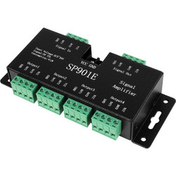GloboStar(R) RGBCONTROLLER 73446 LED Digital RGB Ενισχυτής Σήματος SP901E LED Pixel WS2812B WS2811 SPI Signal Amplifier Repeater 10000 IC Professional Series 5-24V 288W - IP20 - Μ7 x Π14 x Υ3cm - 1 Χρ