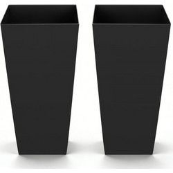 VEVOR Tall Planters Set of 2, 665 mm Large Outdoor Taper Planters for Outdoor Indoor Plants, Front Porch Plastic Modern Flower Pots with Casters, Inner Pot & Drainage Holes for Patio, Garden, Black