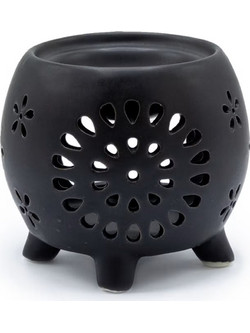Flower Burst Ceramic Oil Burner Matt Black Ancient Wisdom