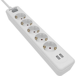Philips SPN3052W/GRS Πολύπριζο Ασφαλείας 5 Θέσεων με 2 USB-A Λευκό