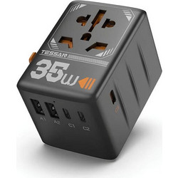 Universal Travel Tessan Φορτιστής (TS-WTA02) με 2x Θύρες USB-A και 3x Θύρες USB-C 35W - Black