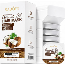 Sadoer Coconut Hair Mask 12g x 6pcs - Θρεπτική Μάσκα Μαλλιών με Έλαιο Καρύδας για Επανόρθωση & Απαλότητα