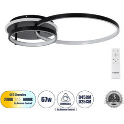 GLOBOSTAR NEMESIS 61105 Μοντέρνο Φωτιστικό Οροφής LED 67W 6700lm 360 AC 220-240V IP20 Ρυθμιζόμενο Λευκό CCT με Χειριστήριο από 2700K έως 6000K Dimmable - Lumileds SMD Chip - Μαύρο Ματ - Μ84 x Π45 x Υ1