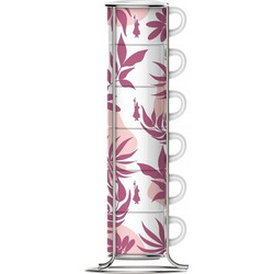 Bialetti Primavera Set of 6 espresso cups on stand - Pink 29596