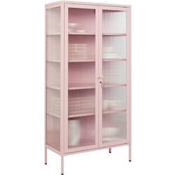STEELEN COLOR Μεταλλική Ντουλάπα 90x55x190cm Πάχους 0.8mm Εσωτερικού Χώρου Βιτρίνα με Τζάμι και Πόδια Baby Pink