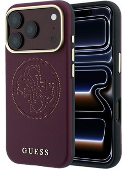 Guess Perforated 4G Gold Logo Magsafe Back Cover Burgundy (iPhone 18 Pro Max / 17 Pro Max)