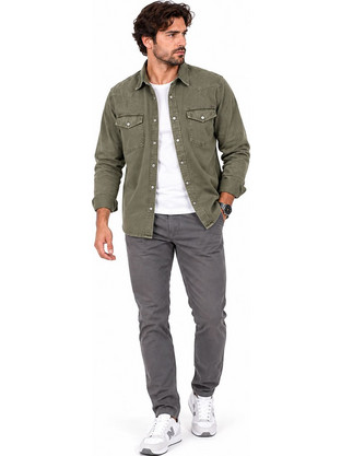 Ανδρικό τζιν overshirt με τσέπες Χακί