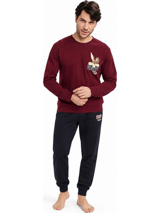 Sabor Looney Tunes Ανδρική χειμερινή βαμβακερή πυτζάμα Wile E. CoyoteWBM7817 Μπορντώ