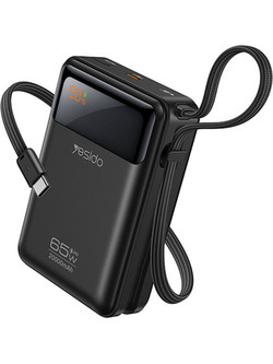 Yesido YP97 Power Bank 20000mAh 65W με Θύρα USB-C με Ενσωματώμενο Καλώδιο USB-C Quick Charge 4+ Black