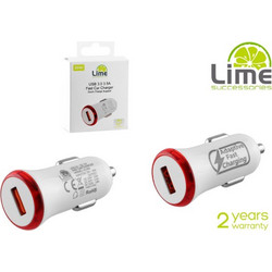Lime LCU02 Φορτιστής Αυτοκινήτου USB Fast Charging QC 3.0 20W Λευκό