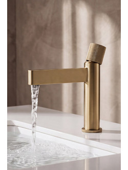 NARON Αναμεικτική Μπαταρία Νιπτήρα Χαμηλή FZ5501Brushed Gold (Ματ Χρυσό) με Knurled Λαβή