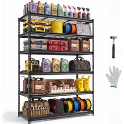 Ράφια Αποθήκευσης VEVOR, 6 Επίπεδα 1633 kg Ράφια Γκαράζ 140 x 61,2 x 195,8 cm, για Γκαράζ, Υπόγειο, Αποθήκη, Κουζίνα, Βαρέως Τύπου Μεταλλική Σταθερή Κατασκευή, Ρυθμιζόμενα Συρμάτινα Ράφια, με Γάντια,