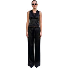 AMELINI Σατέν σετ loungewear με δαντέλα και παντελόνα ΜΑΥΡΟ