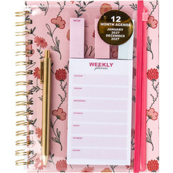 2027 Planner Εβδομαδιαίο Σπιράλ Floral Pink με Θήκη